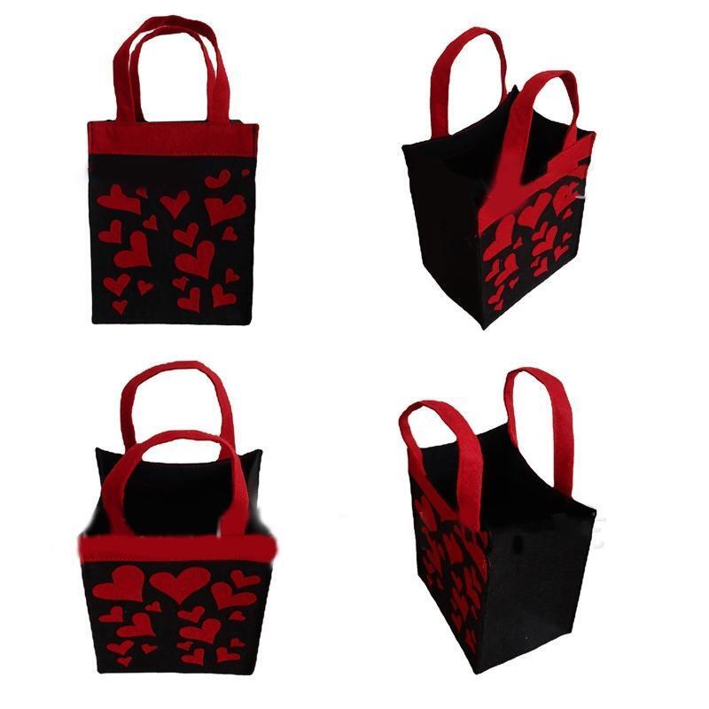 Valentines Day Gift Bag Love Heart Candy Bag with Handle Presents Cloth Handbag