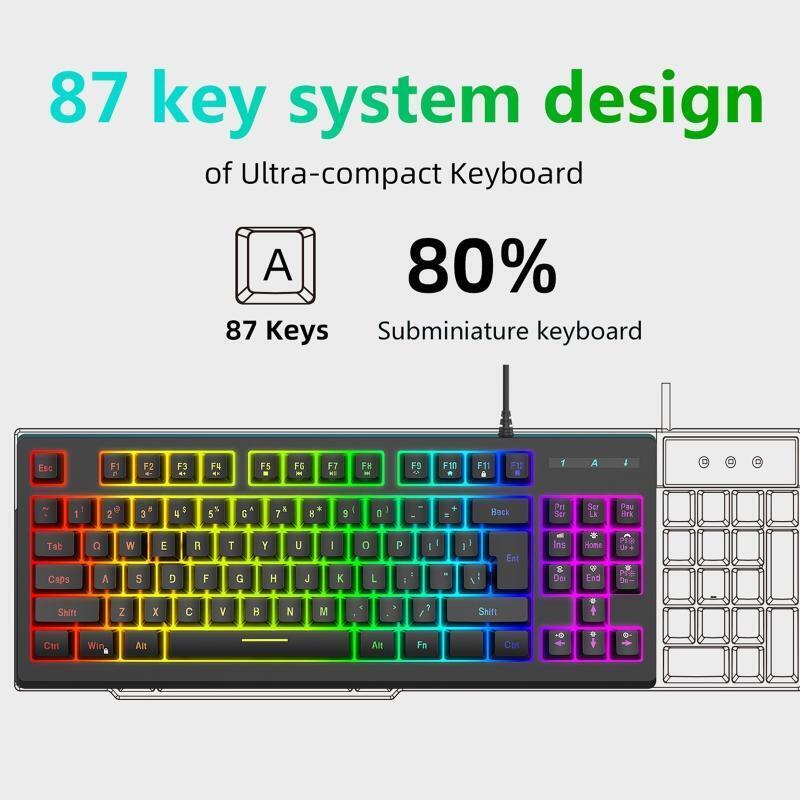 Y-200 Wired Gaming Keyboard 87 Keys Mechanical Shaft RGB Backlits No Conflicting