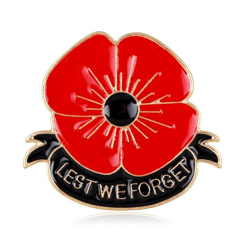 Memorial Day Gift Poppy Brooch Pins Lest We Forget Flower Badge Broach Jewelry