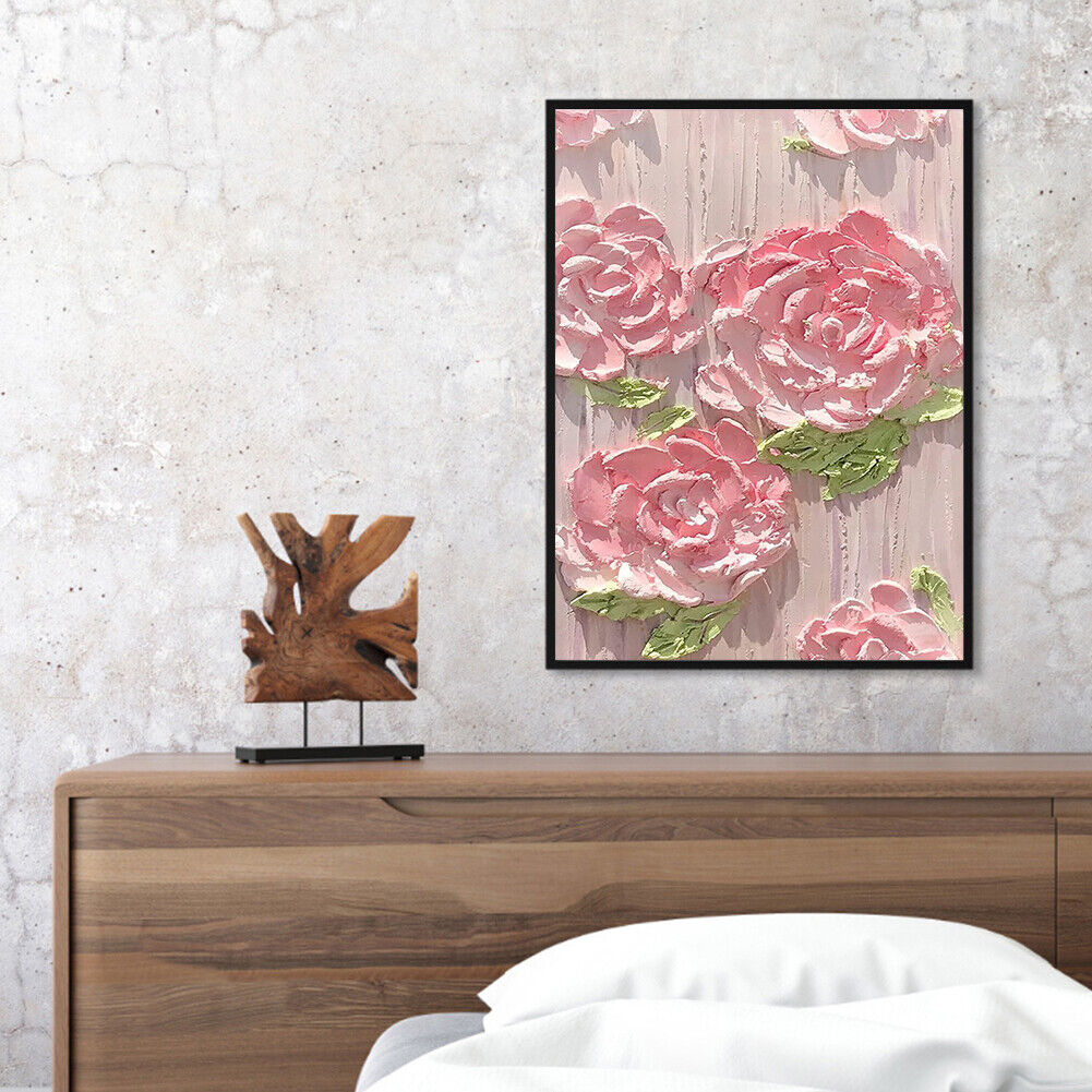 Pink Flowers Oil Painting By Numbers Kit DIY Frameless Picture On Canvas
