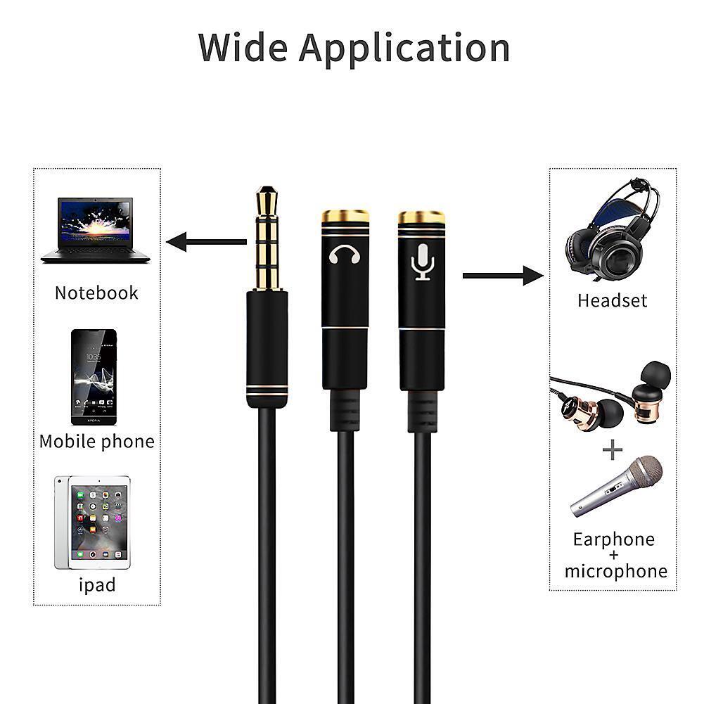 3.5mm Microphone Aux Cable 1 Male 2 Female Audio Cable for Laptop (Black)