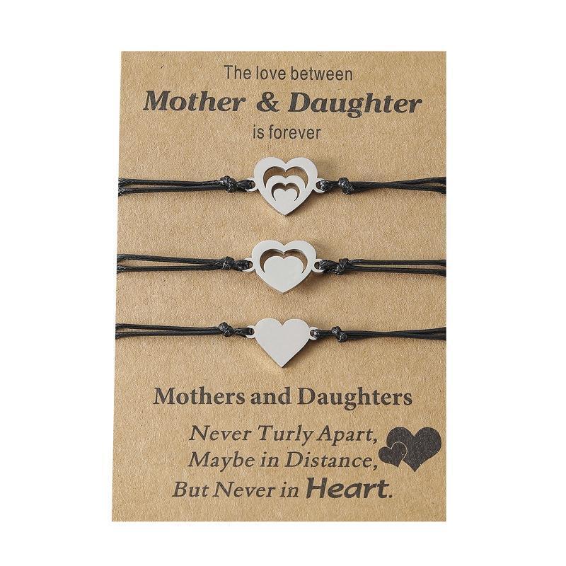 3Pcs Wax Line Wristband Adjustable Heart Matching Bracelet Sister Gifts