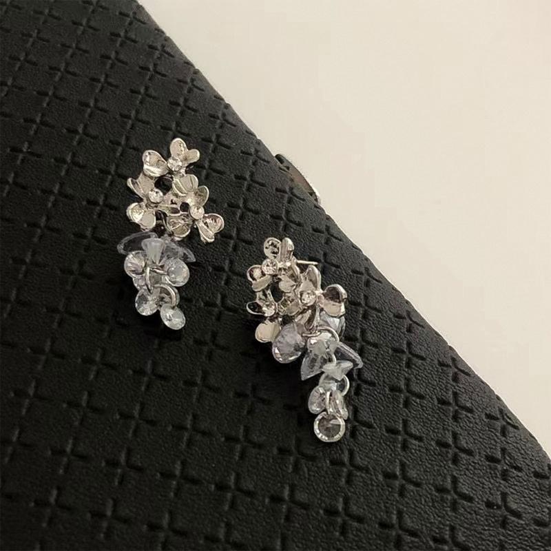 Bridal Earring for Wedding Engagement Crystal Zirconia Rhinestone Floral Eardrop