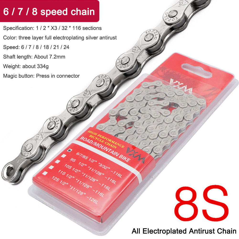 6 7 8 Speed Bicycle Chain Carbon Steel Bike Chain 1/2 x 2/32 inch 116 Links