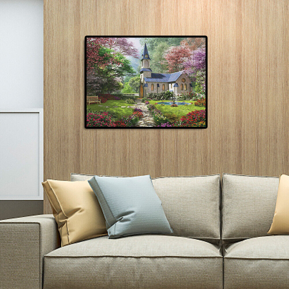 5D Full Round Diamond Painting Castle House Cross Stitch Mosaic Needlework