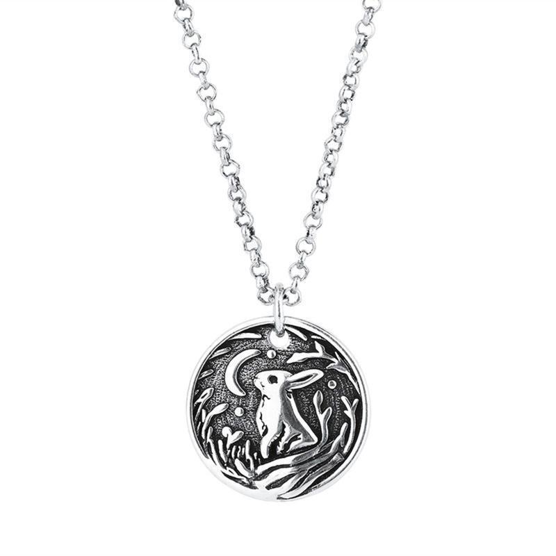 Rabbit Moon Medal Pendant Necklace Round Cute Animal Bunny Jewelry ChainNecklace