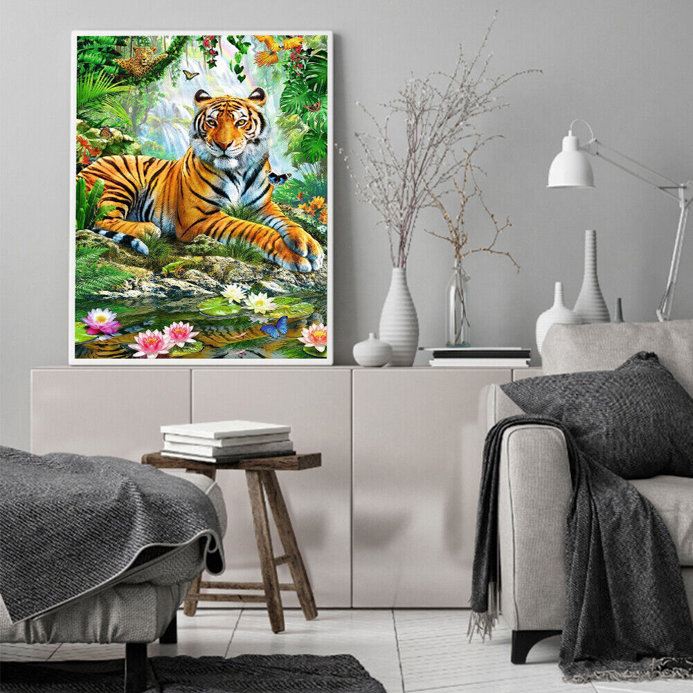 5D Diamond Painting Tiger by Creek Full Round Drill Rhinestone DIY Wall Art