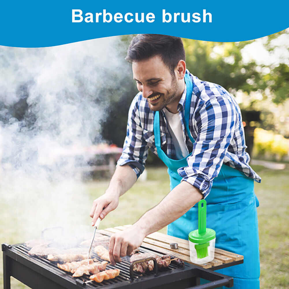 Portable Silicone Oil Bottle with Brush BBQ Grill Oil Pancake Tools (Green)