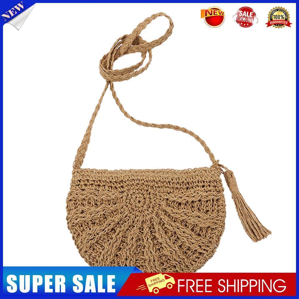 Tassels Beach Messenger Handbag Women Girl Crochet Straw Shoulder Bag/Khaki