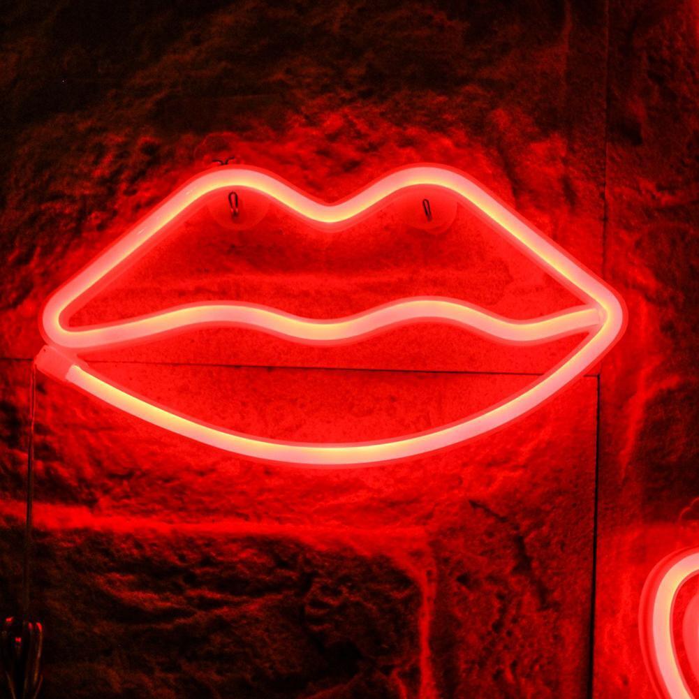 Indoor LED Neon Sign Night Lights Lips Lamp Party Wall Decor Light (Red)