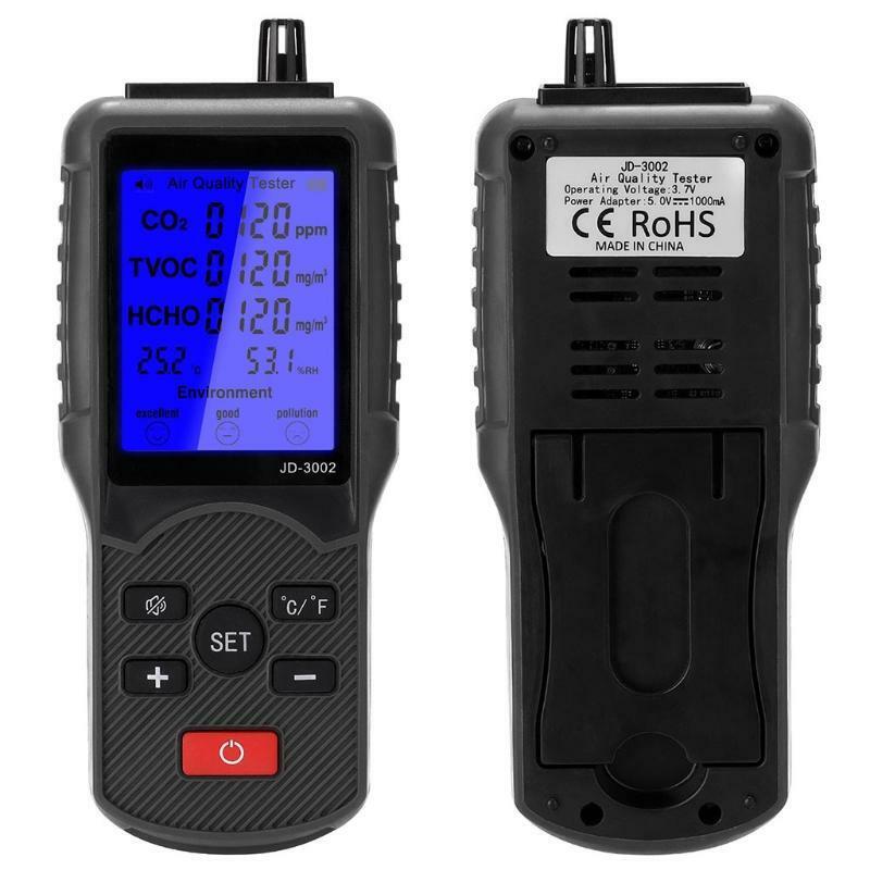 LCD Temperature Humidity  Multifunctional Air Quality Tester CO2 TVOC Meter