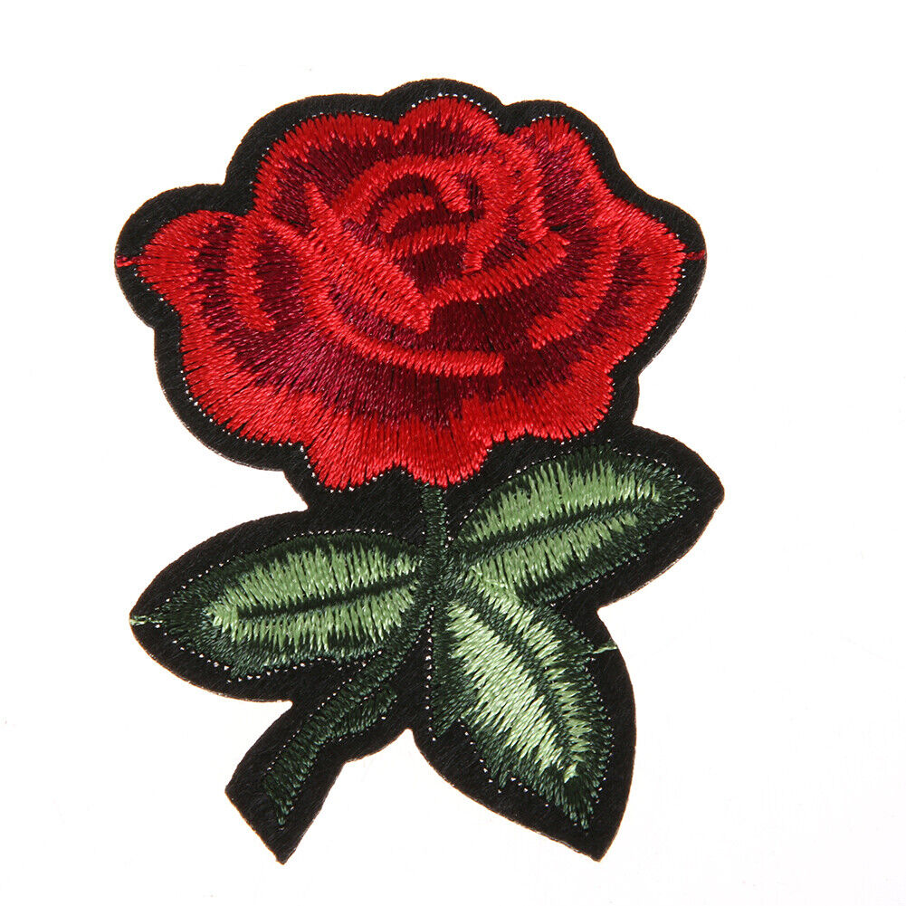 5pcs Red Rose Flower Embroidery Cloth DIY Sewing Iron on Patch(7X5cm)