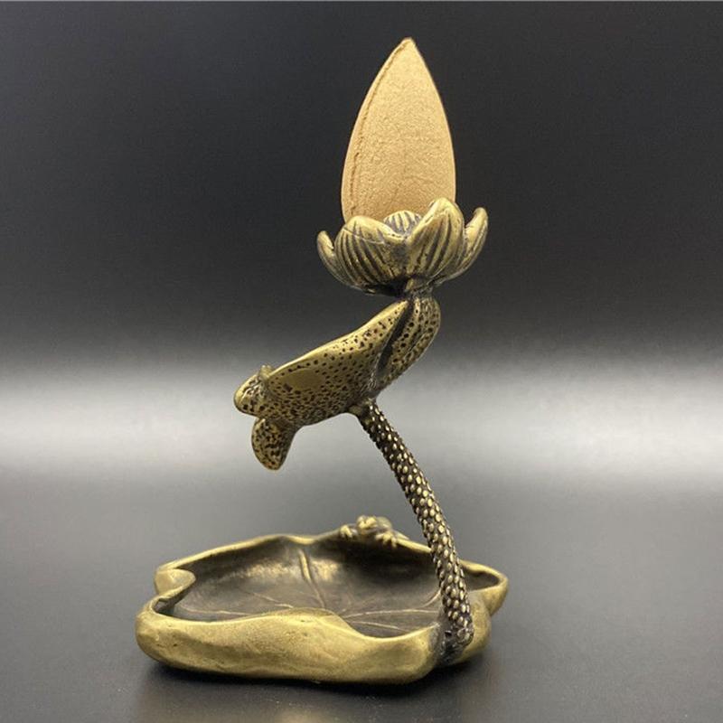 Brass Lotus Ornament Incense Burner Double Layer Pond Back Flow Incense Holder