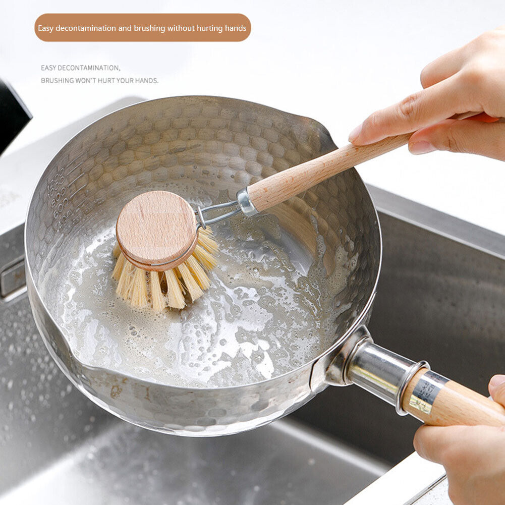 Wooden Long Handle Pan Pot Brush Dish Plate Washing Cleaning Scrubber (A)