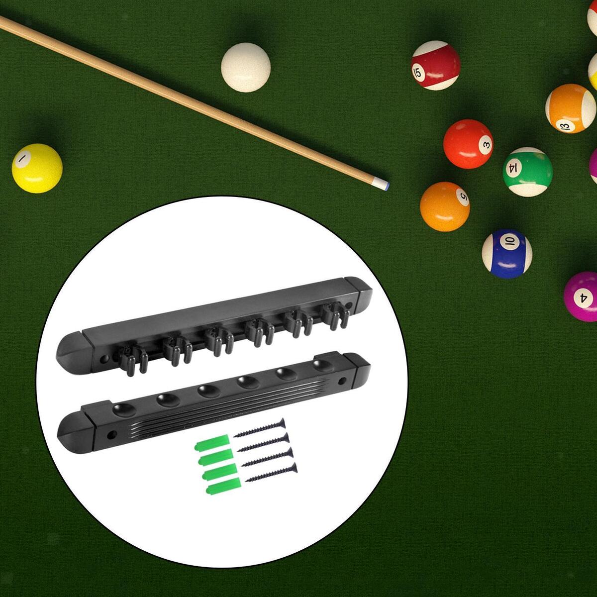6 Pool Billiard Cue Rack Table Sticks Cue Clips Pool Balls Stick Holder