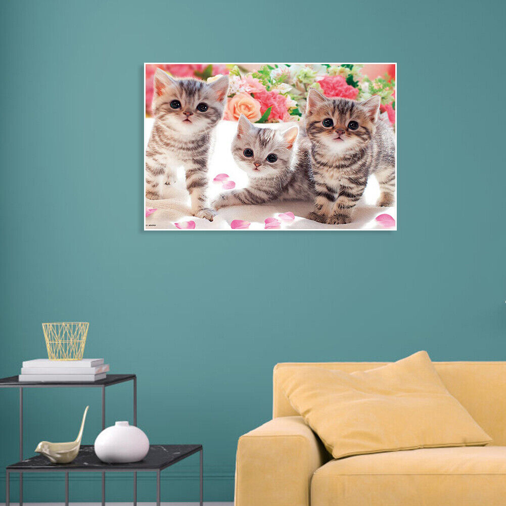 5D DIY Diamond Painting Full Drill Three Kittens Embroidery Animal Mosaic