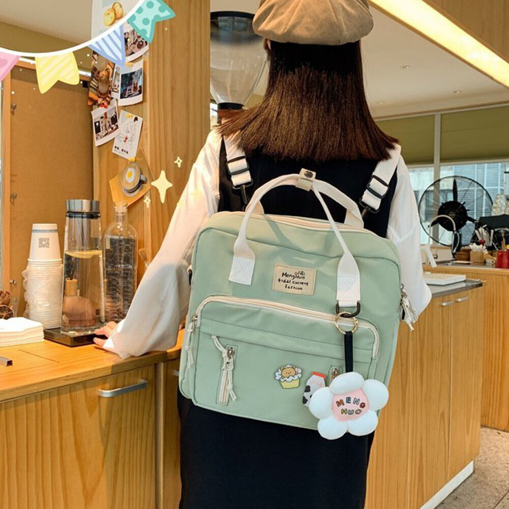 Women Hit Color Messenger Bag Preppy Style School Large Backpack (Green)