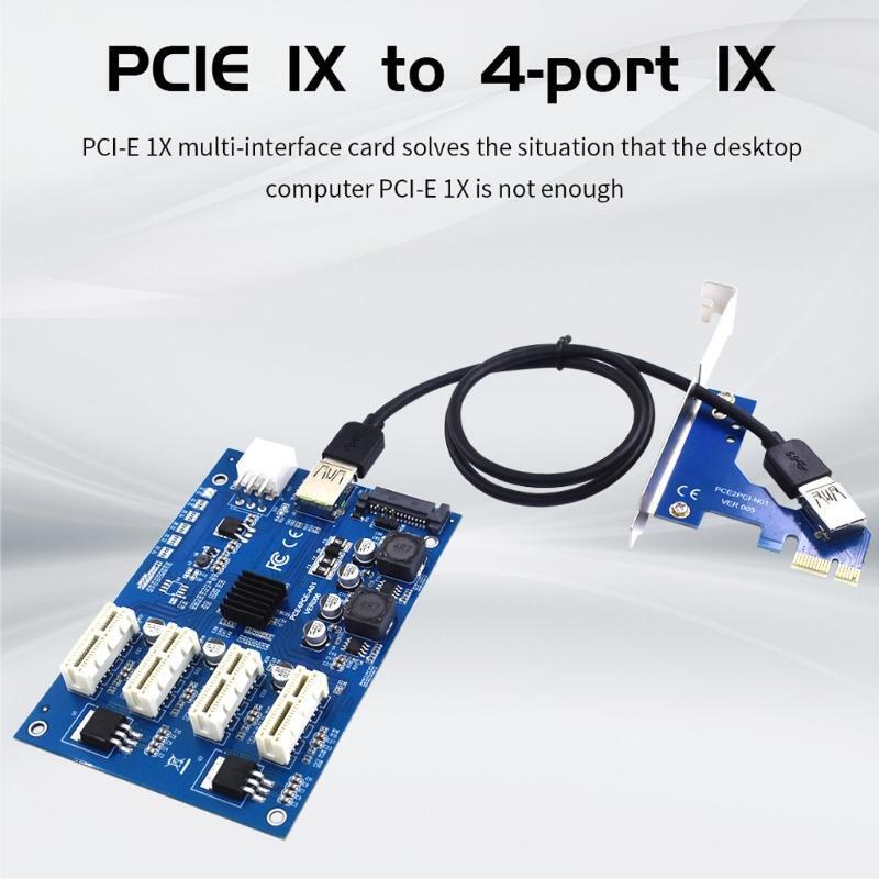 009S PCI-E Riser Card Set PCIe 1X to 4 Port 1X X4 X8 X16 Adapter Multiplier Pcie