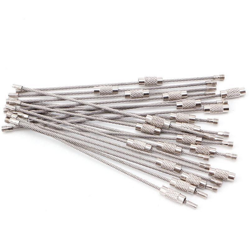 Lot Outdoor Hiking Screw Lock Stainless Steel Key Ring Chain Wire Rope Cable