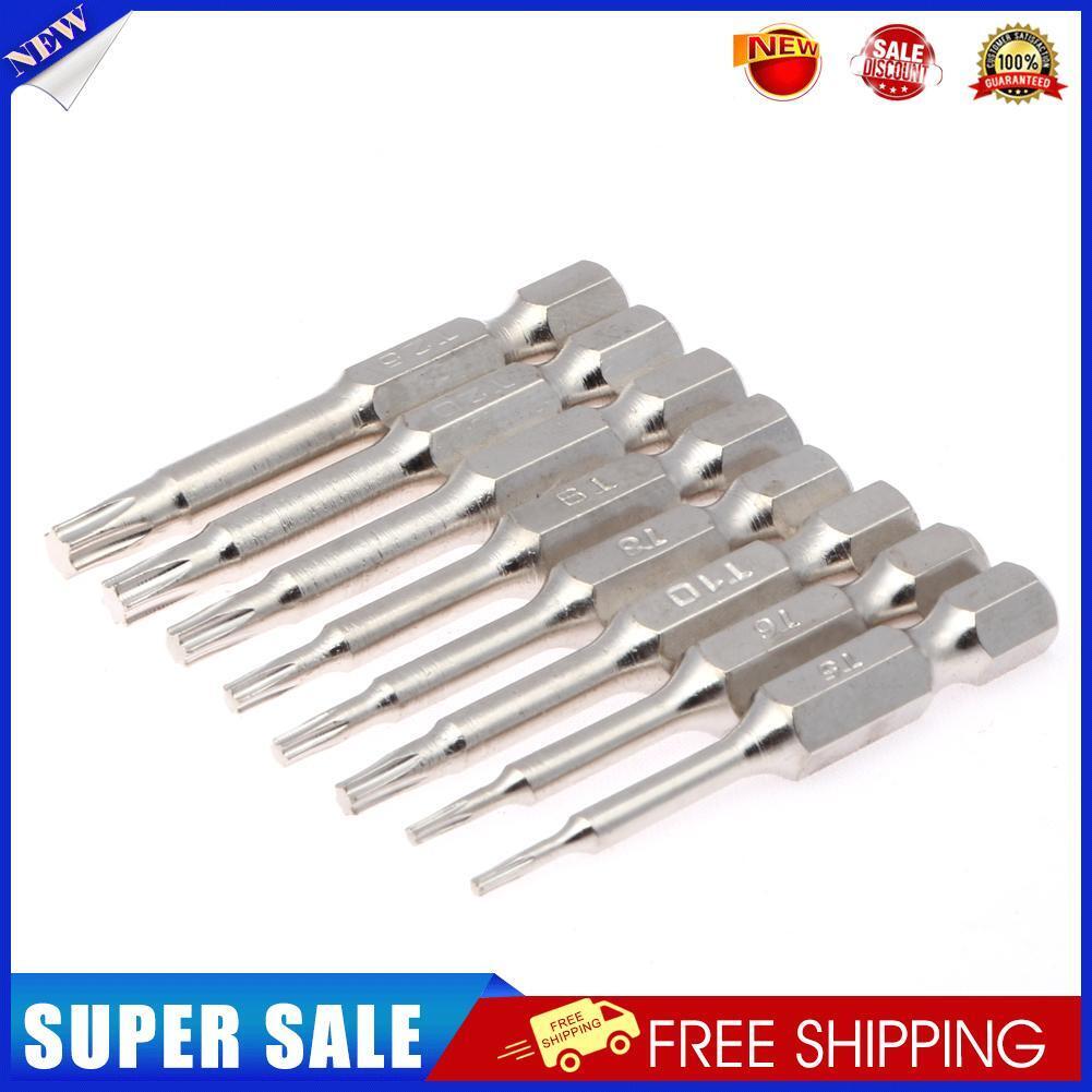 8Pcs 50mm Magnetic Head Bits S2 Chrome Plated Steel Torx Screwdriver Bit Se