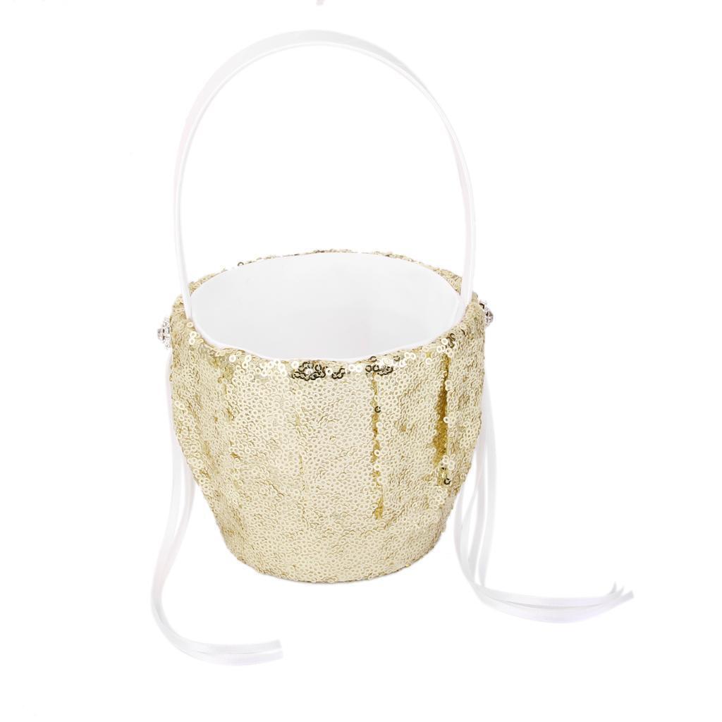 4 Pieces Wedding Flower Girl Basket Sequins Ribbon Flower Basket