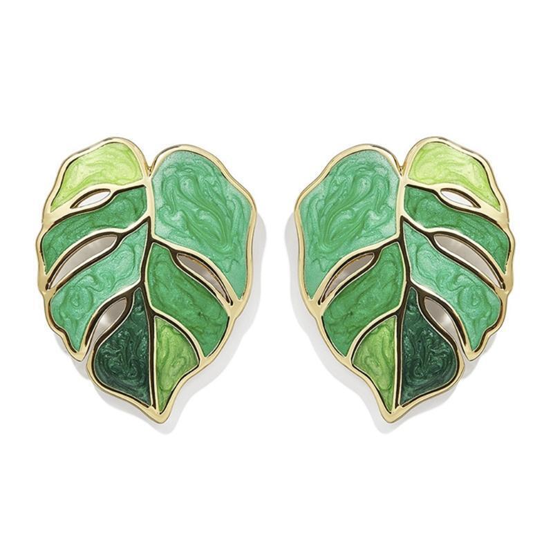 Creative Green Plant Earrings Fashion Enamel Flower Leaves Earrings for Women
