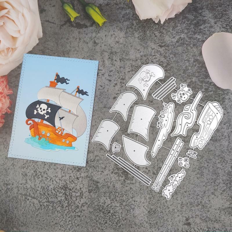 Cartoon Pirate Ship Sailboat Metal Cutting Dies Stencil DIY Embossing Template