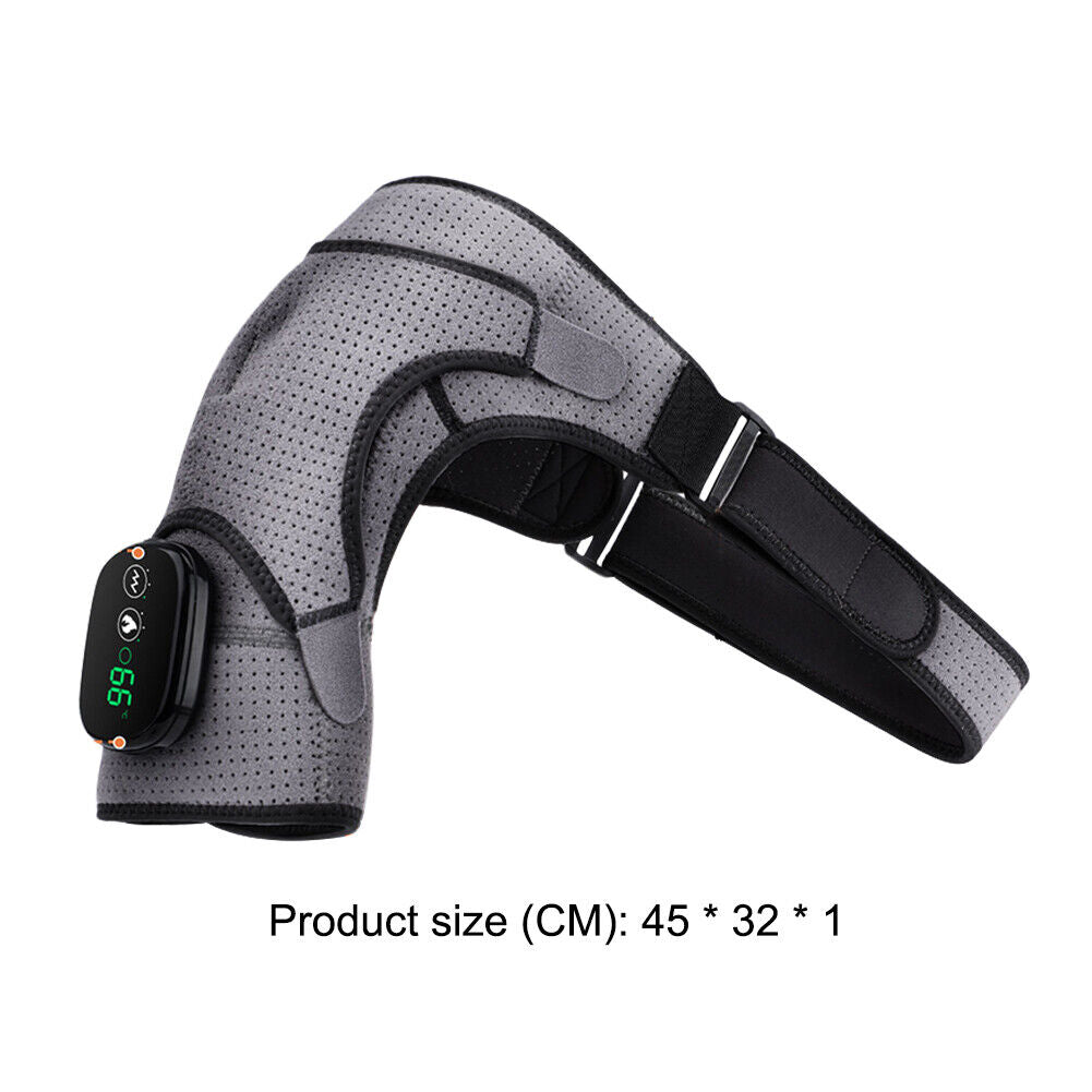 Heating Vibration Massage Shoulder Brace Therapy Support Belt (Grey Black)