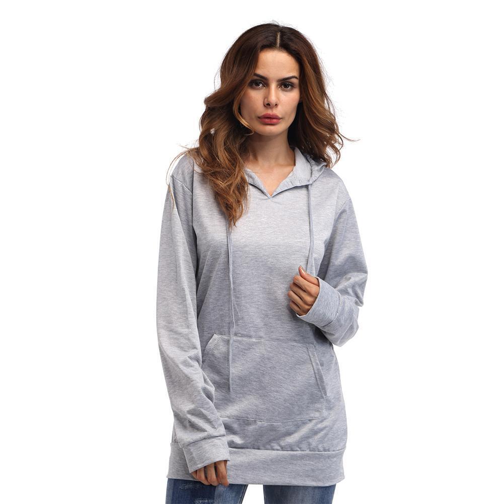 Cotton Pure Color Loose Hoody Female Pullover Long Sleeve Women Hoodie (XL)