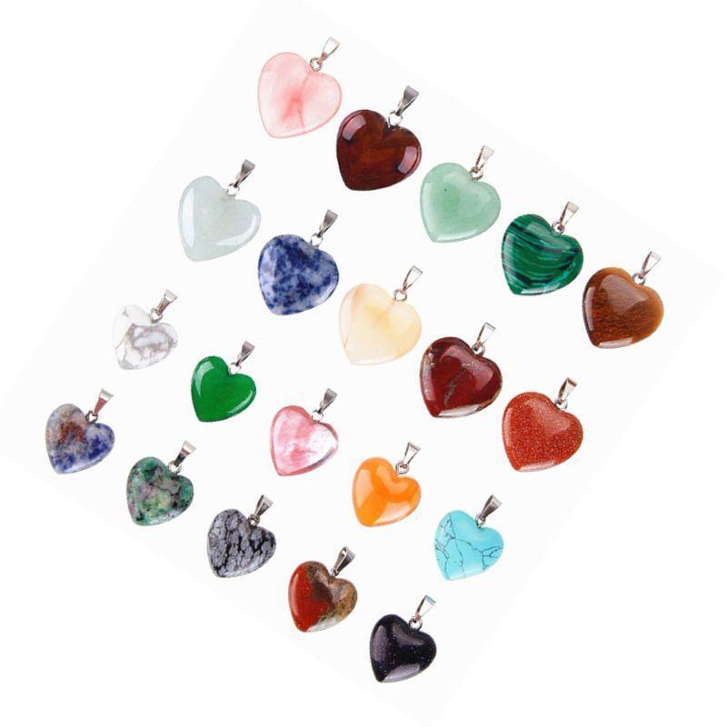 20x/Set Heart Shape Chakra Quartz Stone Pendant for DIY Bracelet Jewelry Making