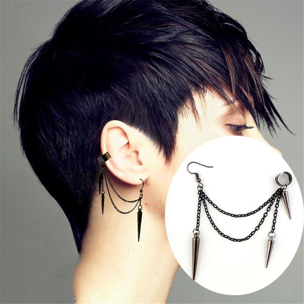 Party Hip Hop Rock Long Tassel Drop Punk Earrings Ear Clip Ear Stud Rivet