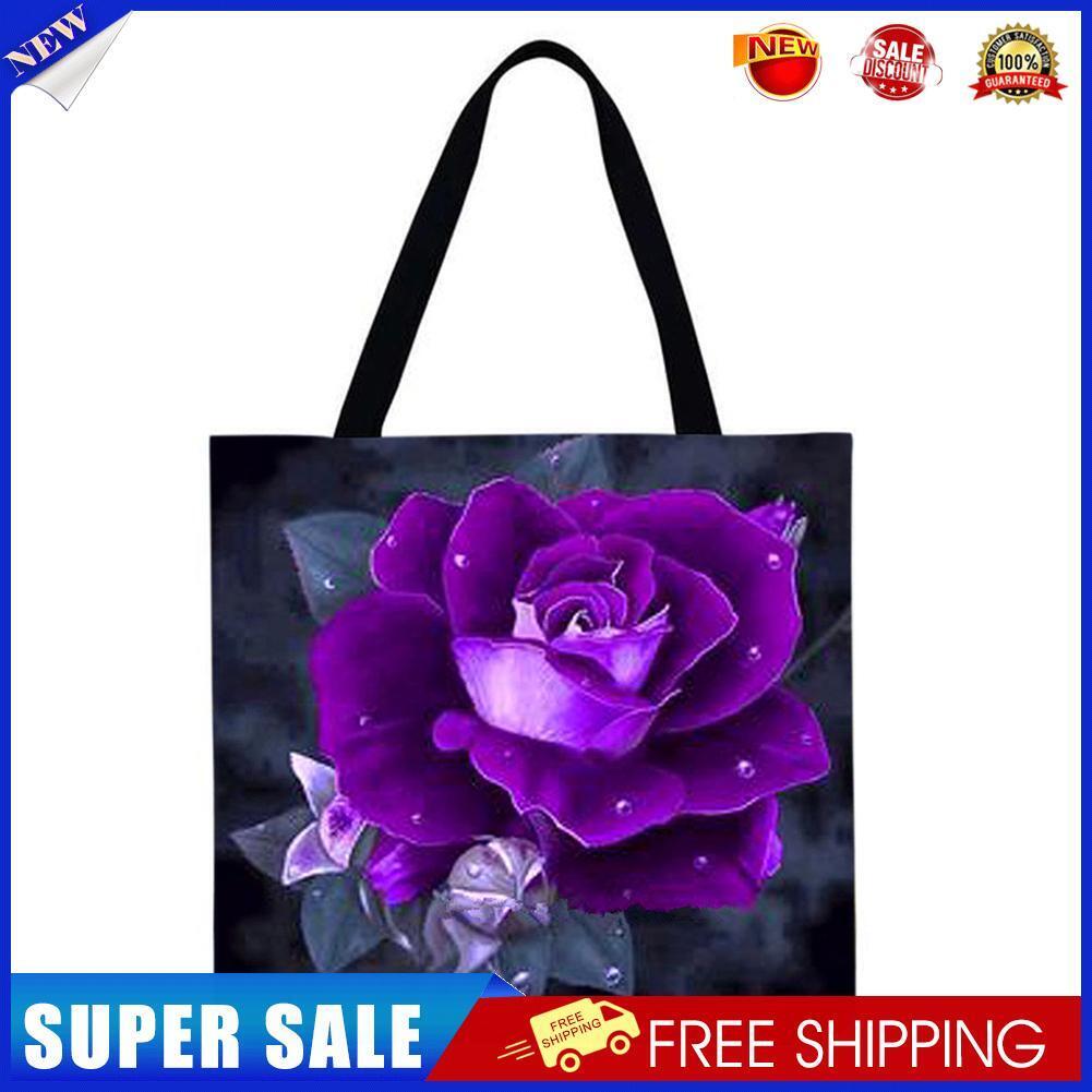 purple Rose Printed Shoulder Shopping Bag Casual Large Tote Handbag 40*40CM