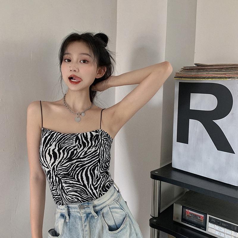 Fashion Tank Top Sleeveless Spaghetti Strap Cami Zebra Print Camisole for Summer