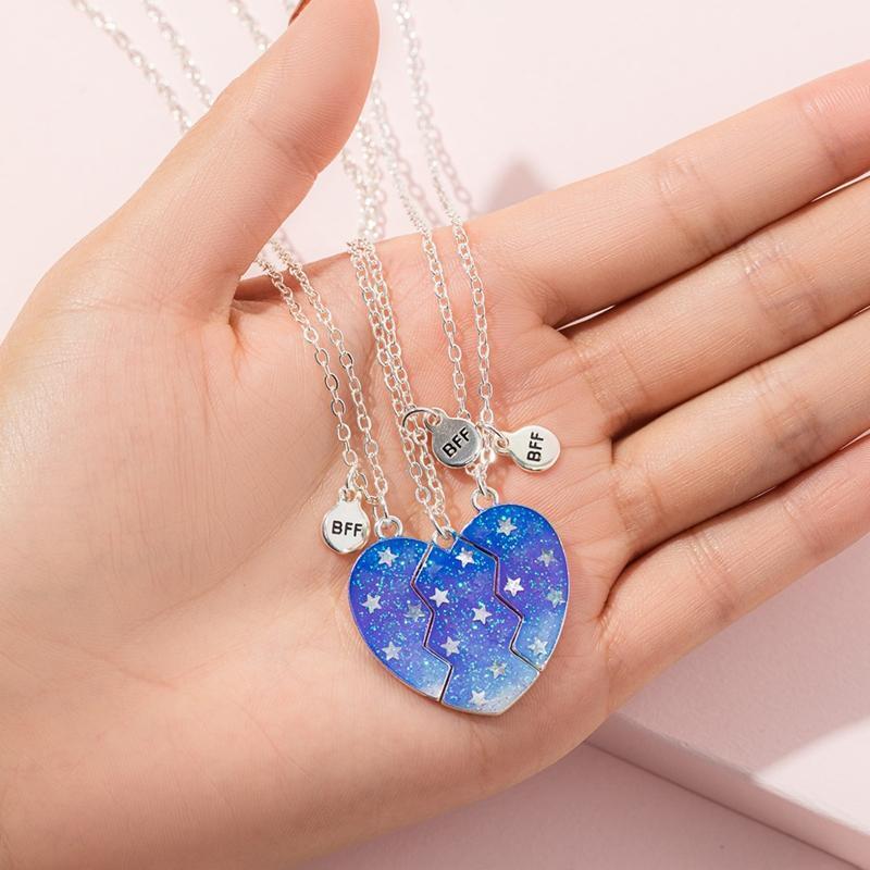 3Pieces Star Heart Sequins Necklace Magnet Pendant Necklace for Best Friend Gift