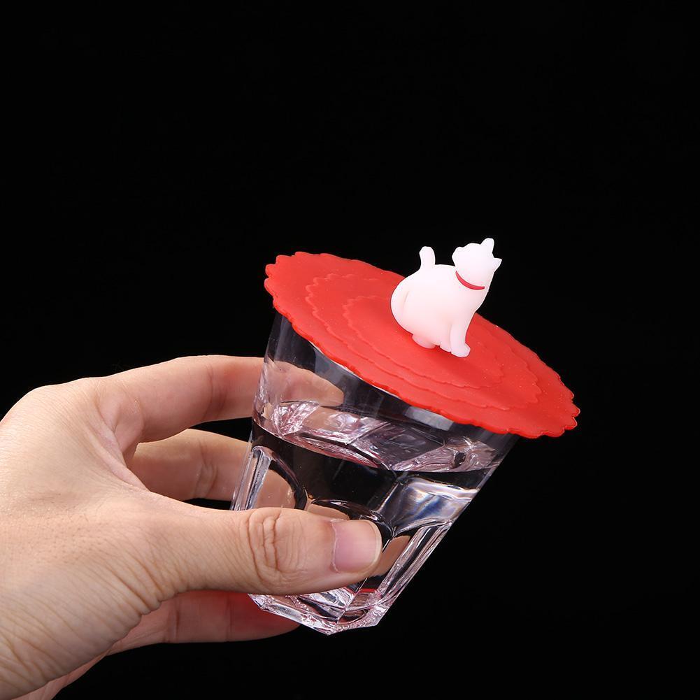 Clear Red Cherry Silicone Cup Cover Leakproof Reusable Cartoon Lid (Cat)