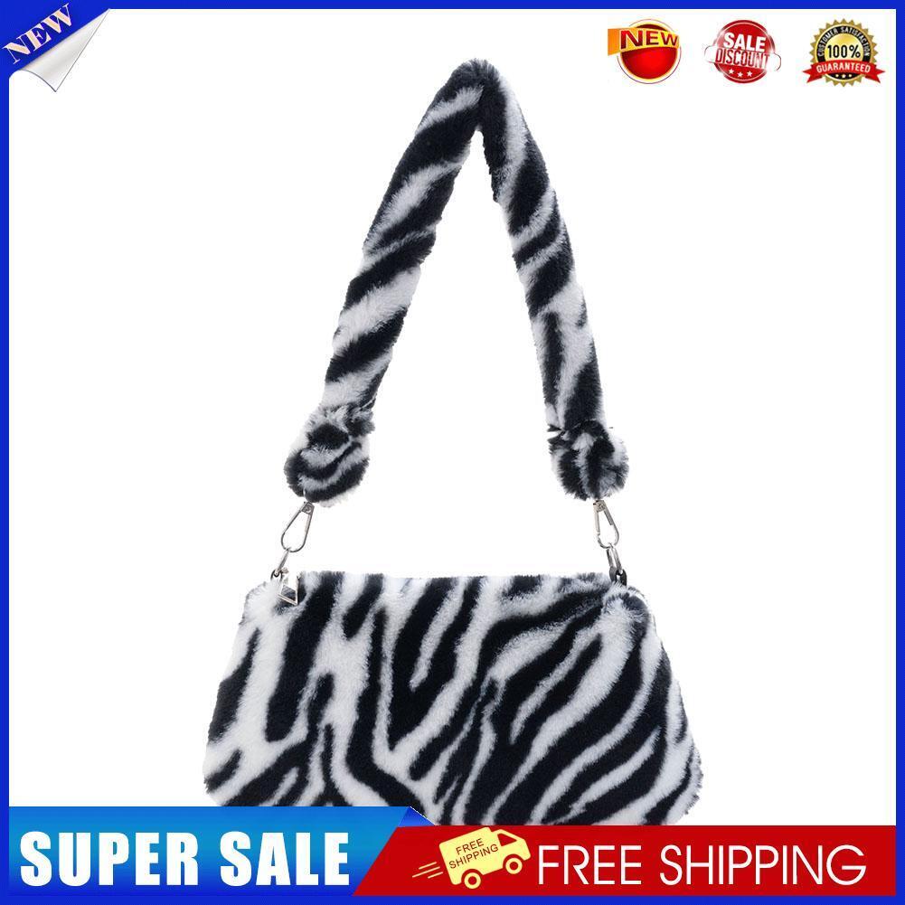 Portable Plush Shoulder Handbag Women Animal Print Underarm Bag Purse (4)