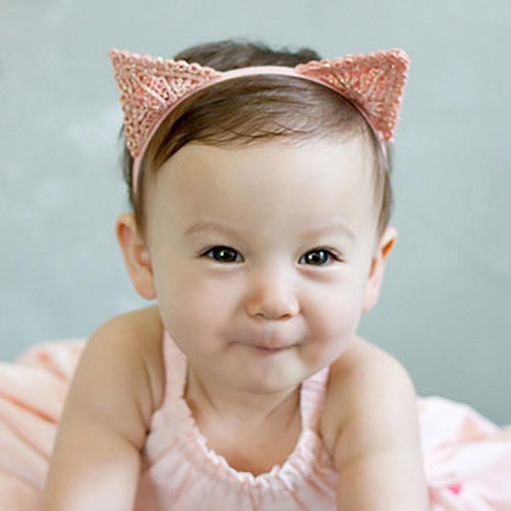 Baby Headband Cat Ears Headband Delicate Lace Children Hair Ornaments(Pink)