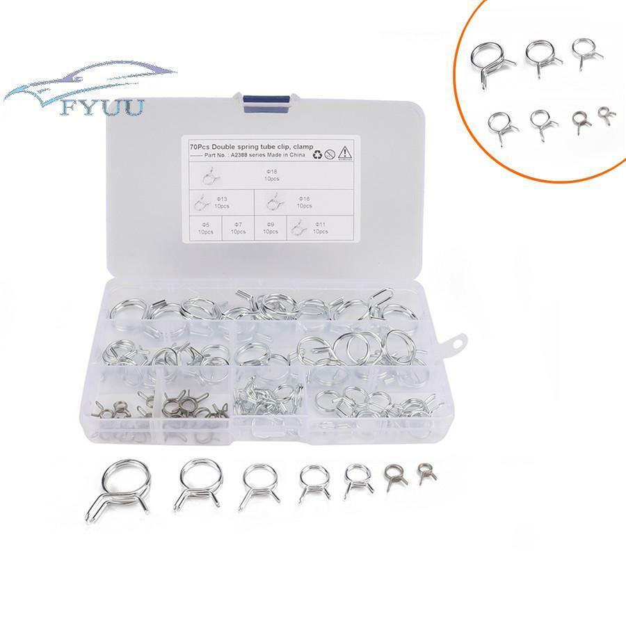 70Pcs For Car Motorcycle RV ?5-?18 Double Wire Fuel Line Hose Tube Spring Clamp