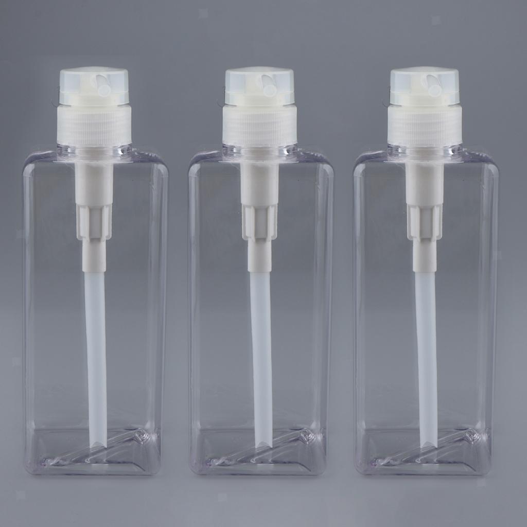 3x Empty Plastic Shampoo Conditioner Pump Bottle Refillable Container Clear