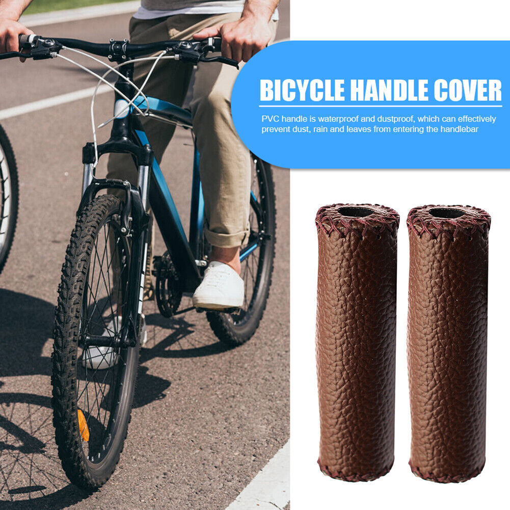 1 Pair Cycling Handlebar Covers PU Leather MTB Bike Handle Grips (Coffee)
