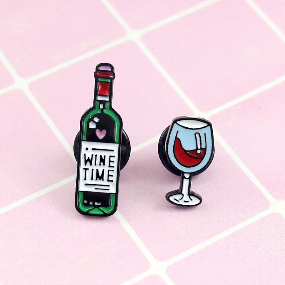 2x Red Wine Glass Bottle Lapel Badges Women Men Fashion Jewelry Brooch Pin