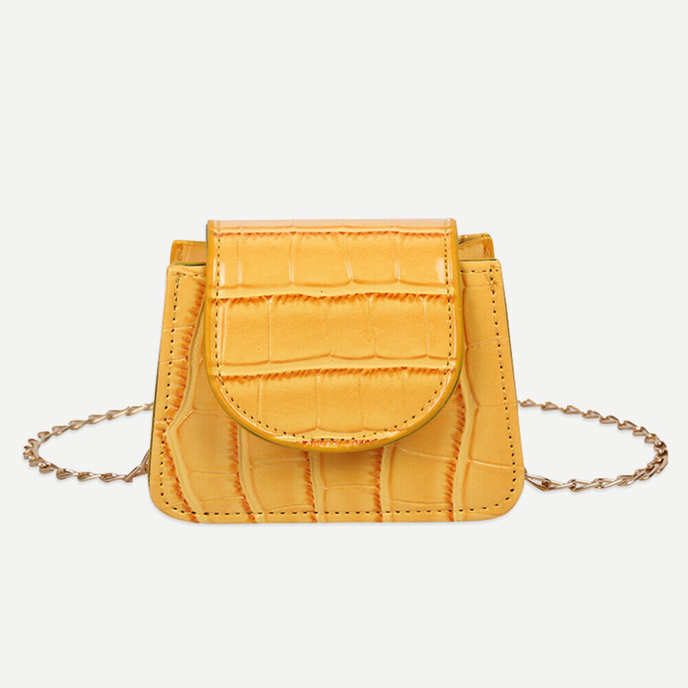 Pure Color Leather Mini Shoulder Bags Women Chain Messenger Bags (Yellow)