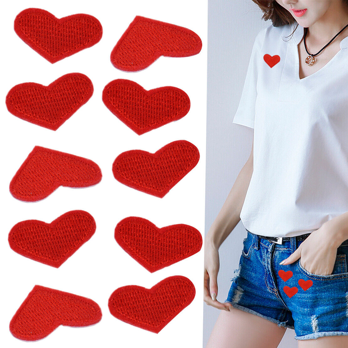 20 Embroidery Red Love Heart Sew Iron On Patch Applique Badge Bag Jeans Craft Li