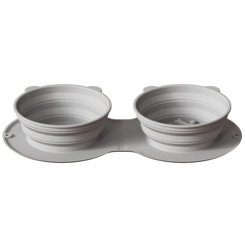 Foldable Dog Double Bowl Eco-Friendly Dog Cat Water Bowl for Traveling Hiking