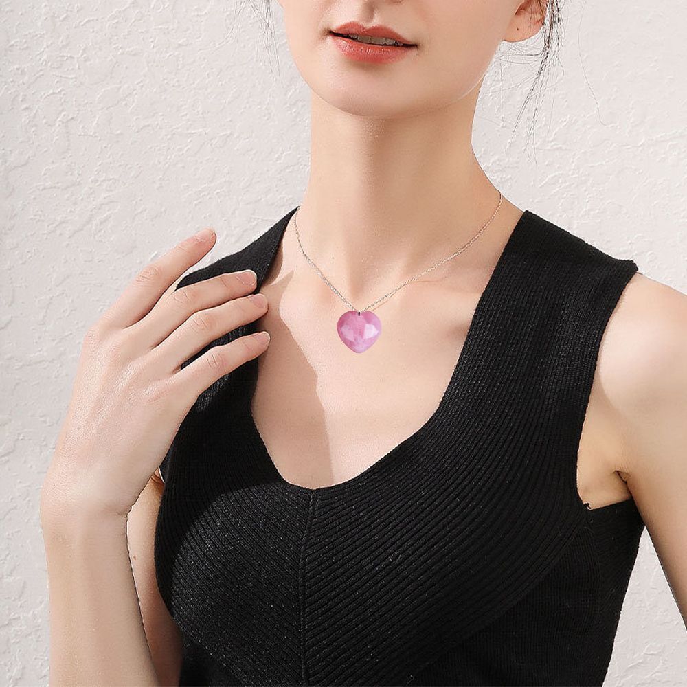 Natural Gift Healing Magic Wand Pink Crystal Necklace Jade Gem Heart Pendant