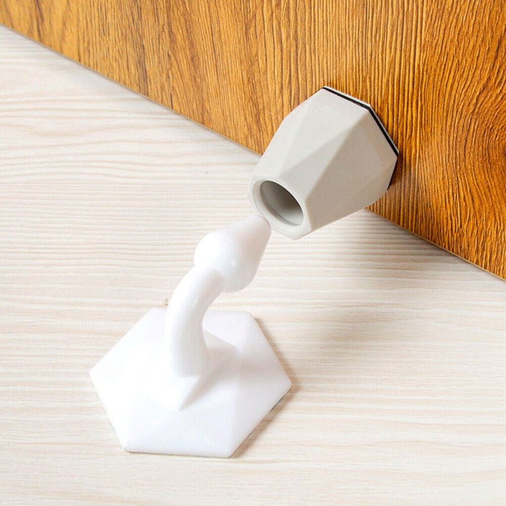 Silicone Door Stopper Touch Toilet Door Wall Bumper Holder (White Grey)