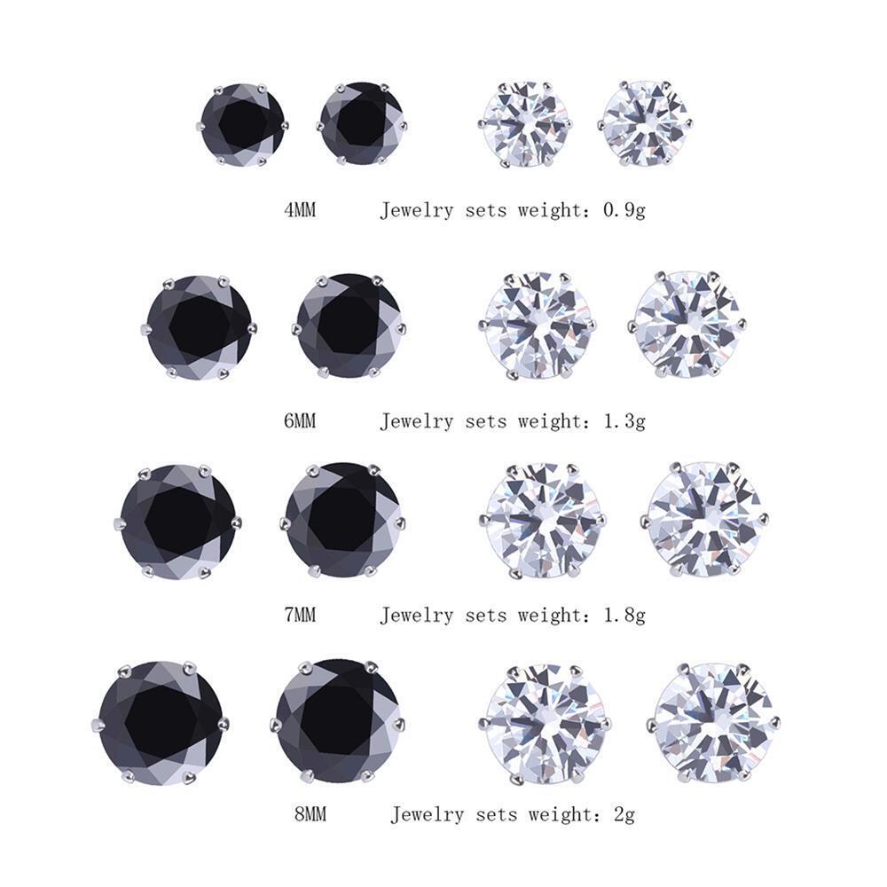 8Pairs/Set Fashion Men&Women White Black Earrings Zircon  Six Claws Ear Studs