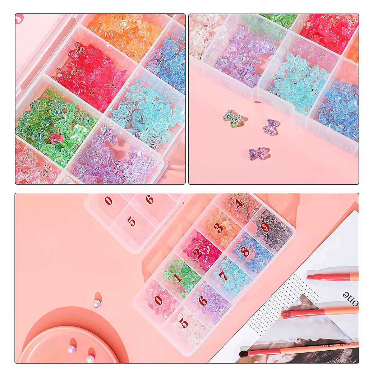 2 Pieces Nail Tip Box Plastic False Nail Art Tips Storage Box with 10 Grid