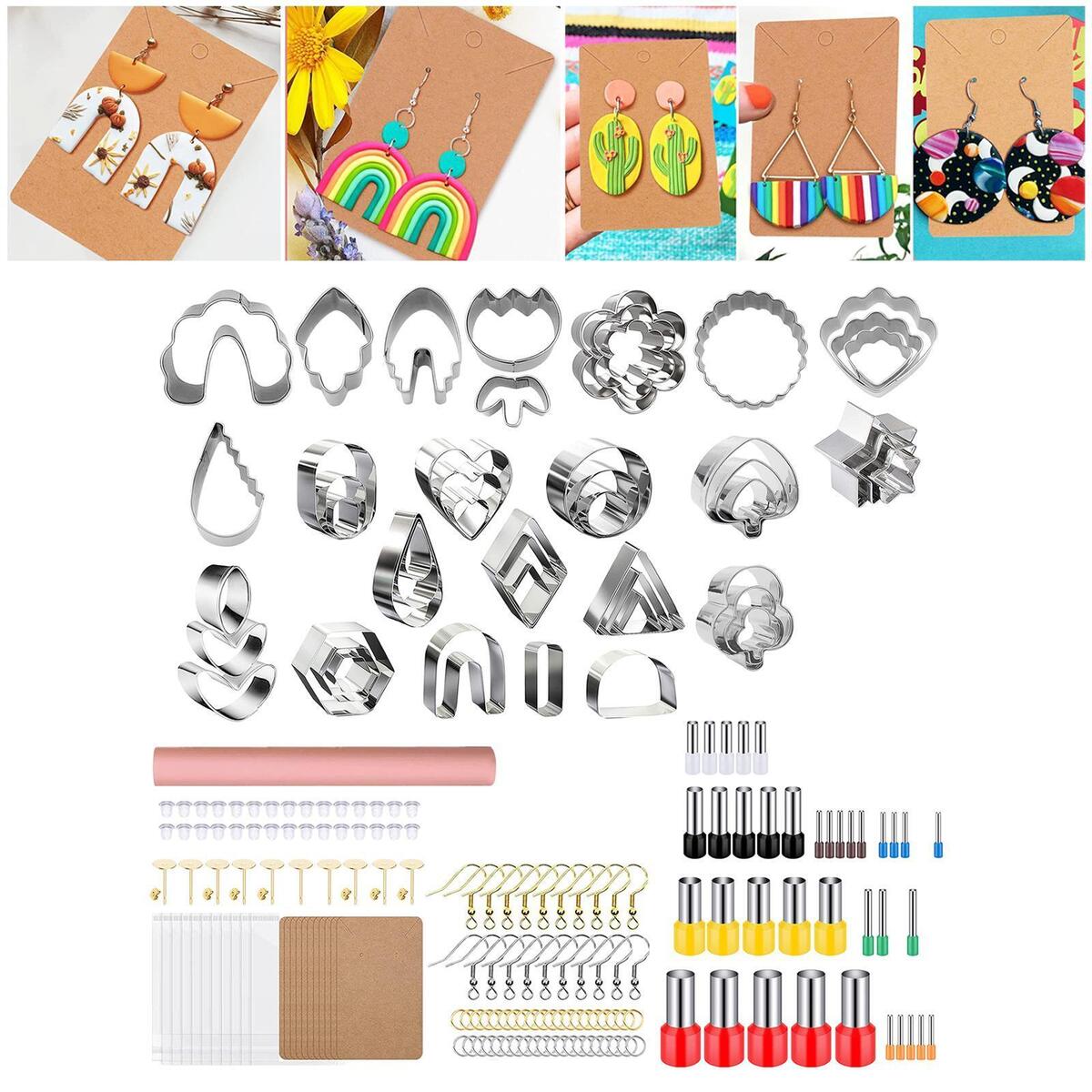 200Pcs Polymer Clay Cutter Set Earring Tool with Earring Cards Hooks for DIY
