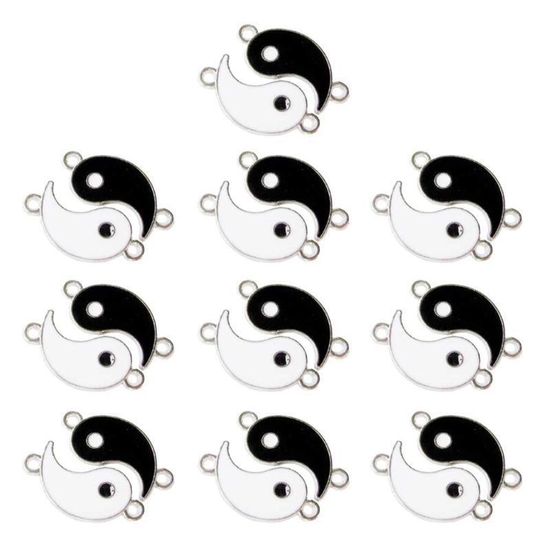 20 Pcs Black and White Alloy Tai Chi Gossip Pendant Necklace Bracelet Pendant
